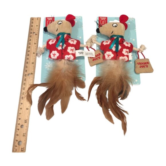 Trader Joe's 2025 Holiday Mouse with Feathers Cat Toys Set of 2 - Picture 2 of 3